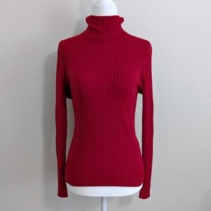Vintage Bentley A. Burgundy Silk Blend Ribbed Turtleneck Sweater Top | Size M